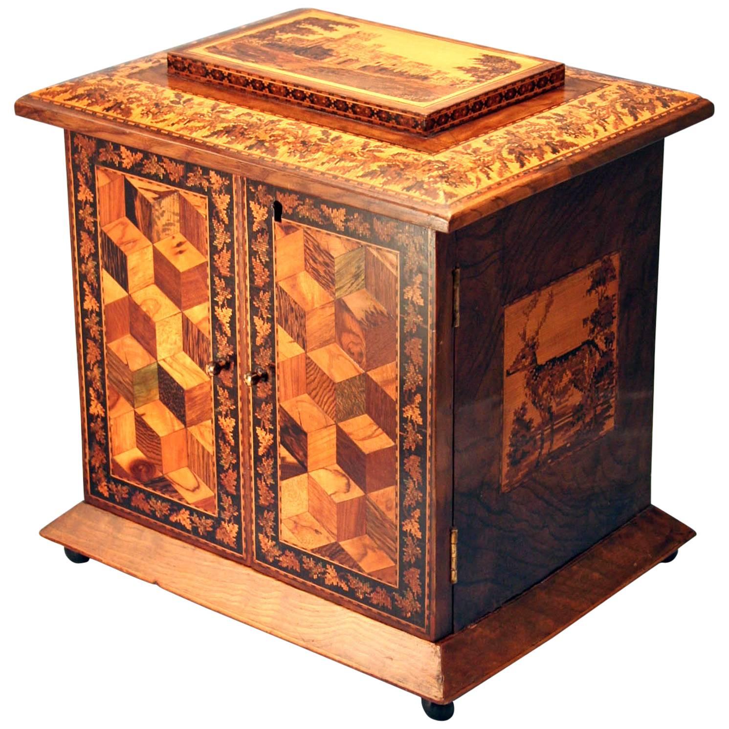 Antique English Tunbridgeware Dresser Cabinet or Jewelry Box For Sale