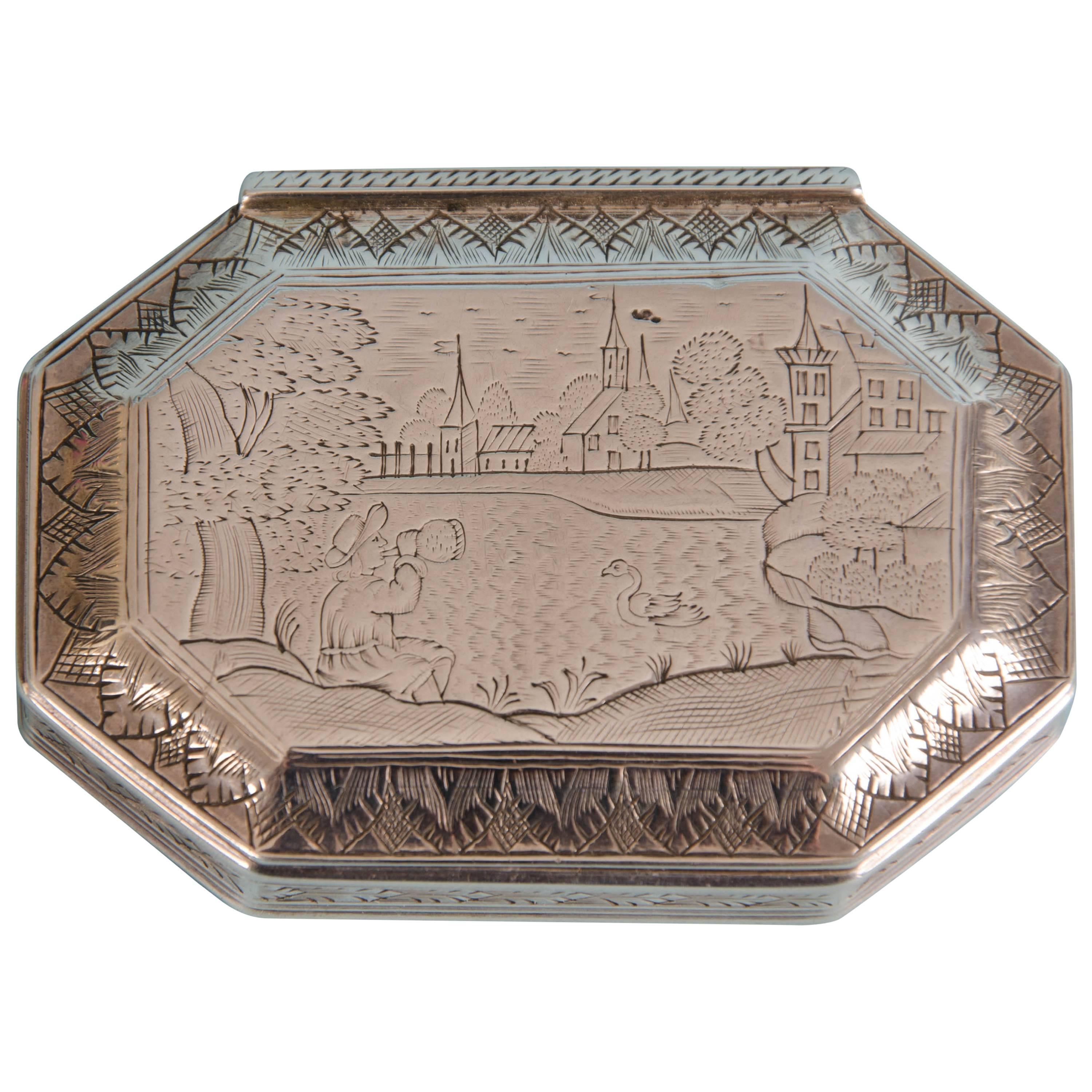 William and Mary, late 17th Century engraved silver cut-corner rectangular box.  For Sale