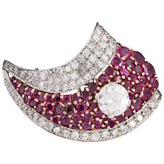 Diamond and Ruby Comet Brooch 