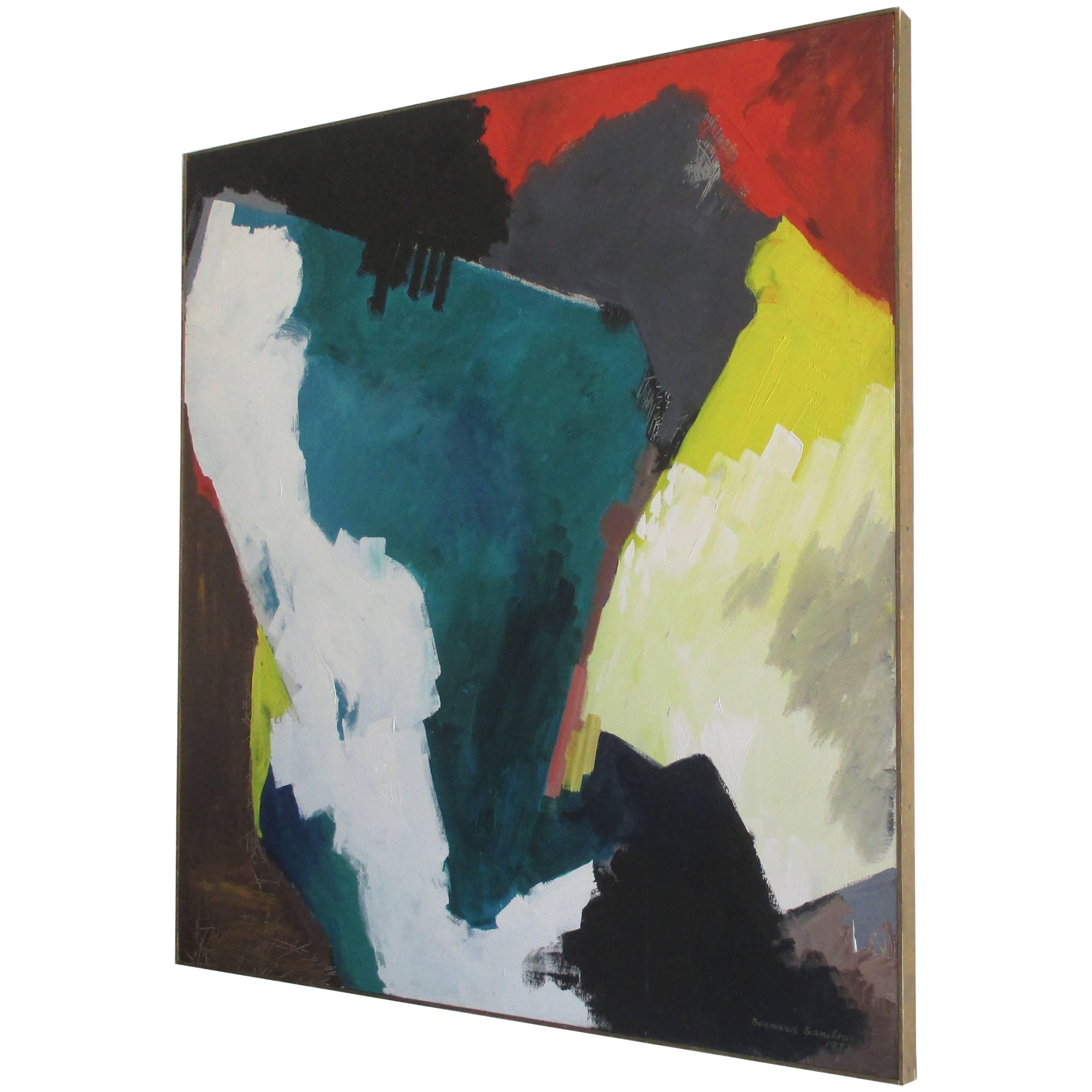 Large Framed Abstract Oil Painting on Canvas by Bernard Samilow, 1972