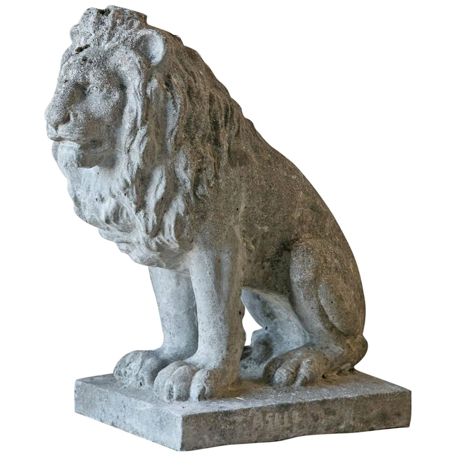 Antique French Stone Lion Statue, 1930 at 1stdibs