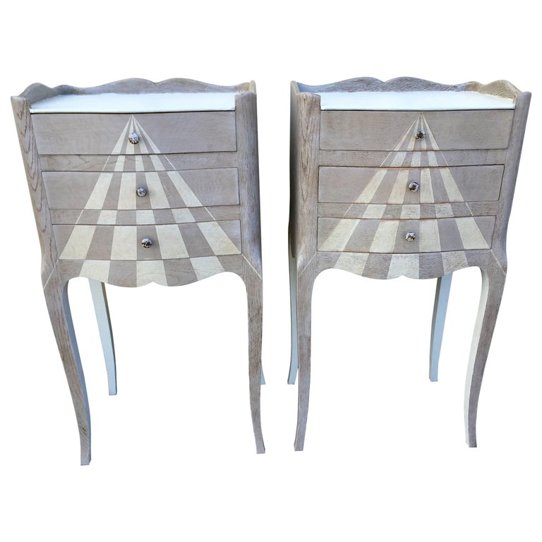 French Pair of Painted Oak Nightstands, ca. 1930