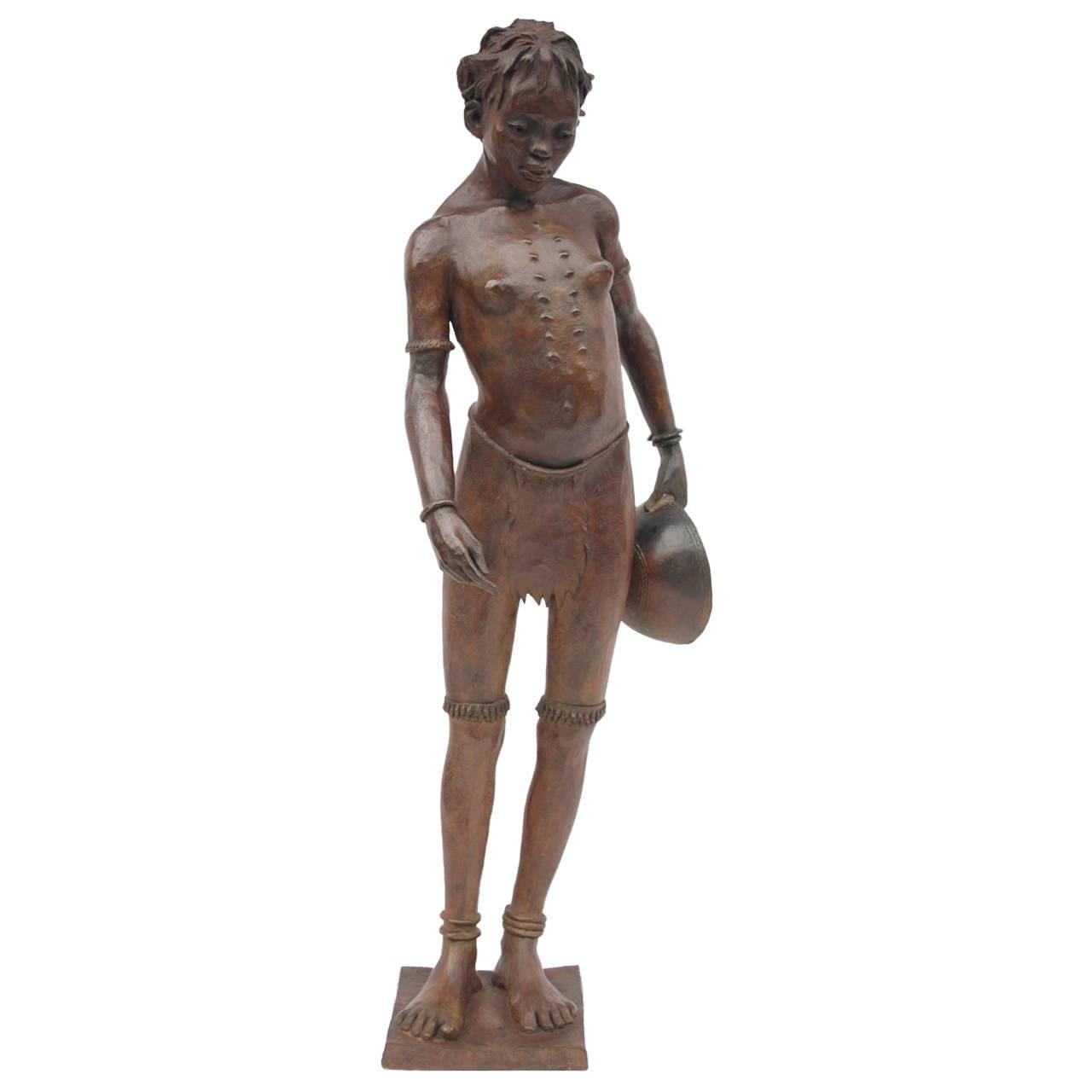 BrJacques Darbaud, “Young lady with a gourd”, bronze sculpture
