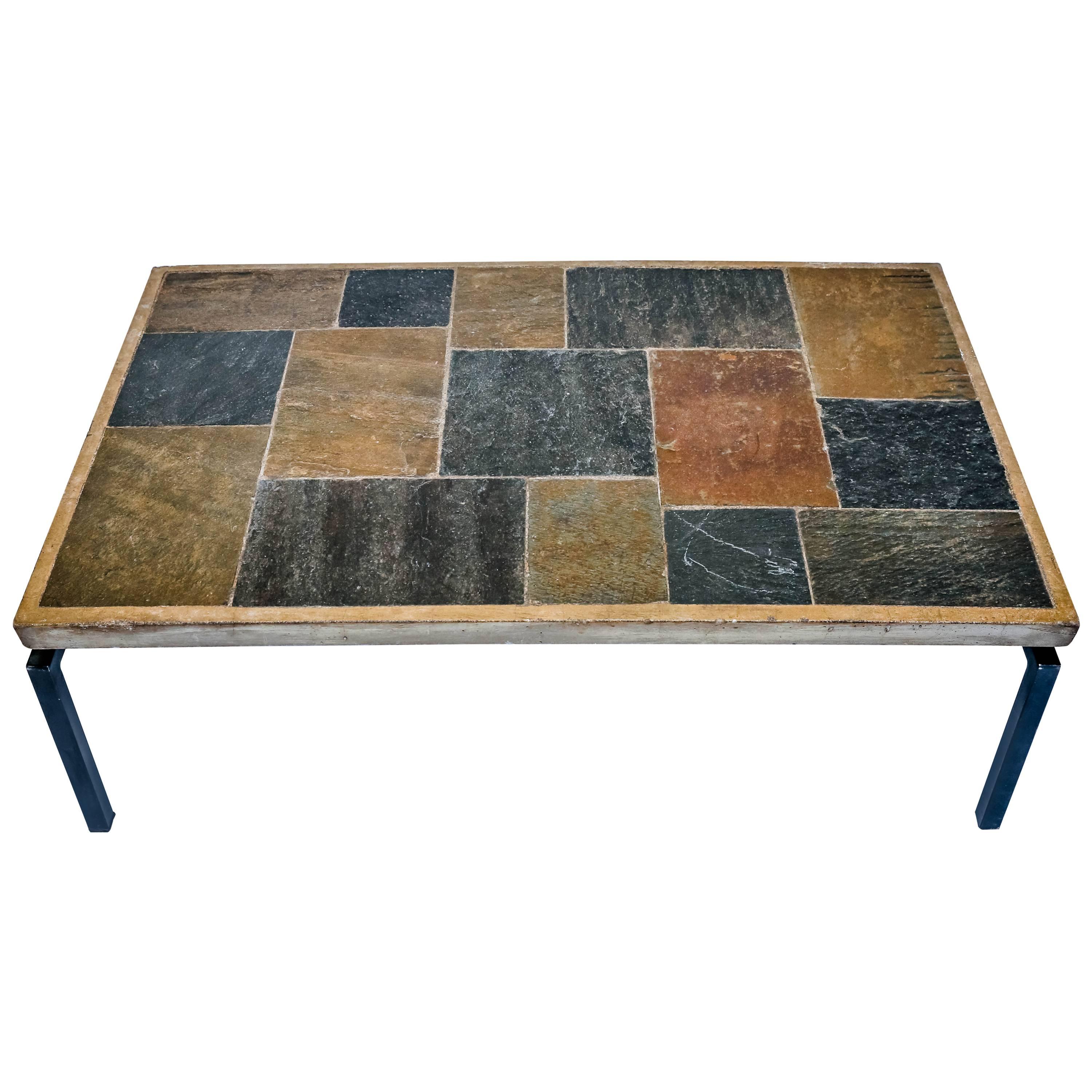 Slate Stone Mosaic Top Table in the Manner of Paul Kingma