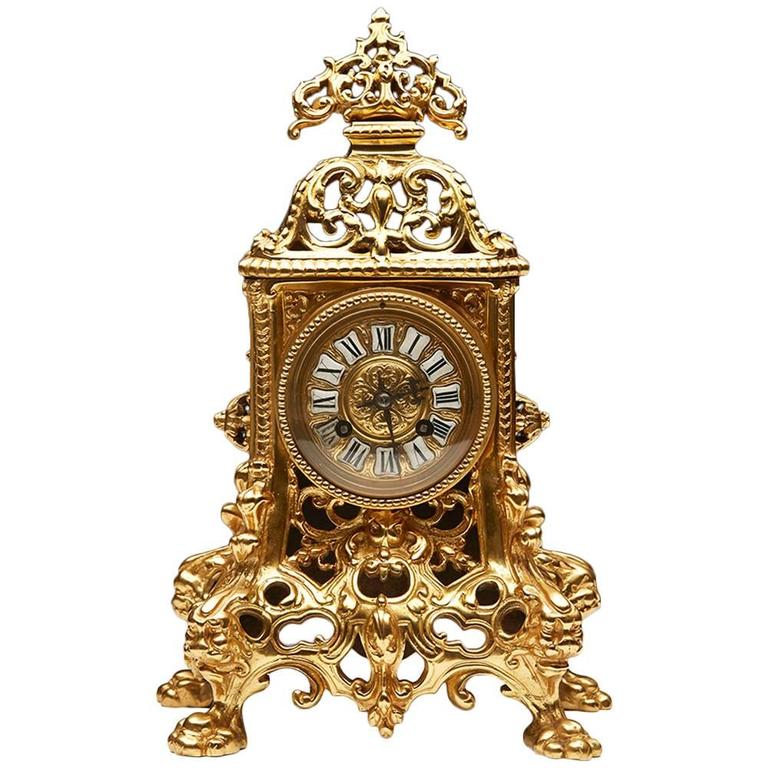 Antique French Gold Ormolu Mantel Clock, 19th Century at 1stDibs
