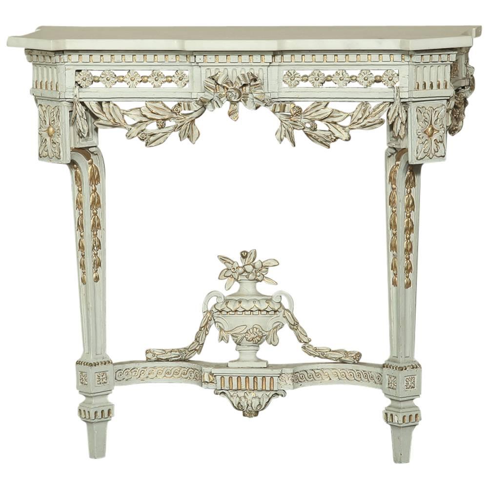 19th Century Swedish Neoclassical Carrara Marble-Top Painted and Gilded Console