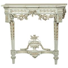 19th Century Swedish Neoclassical Carrara Marble-Top Painted and Gilded Console