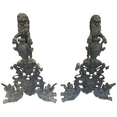 Monumental Figural Bronze Andirons