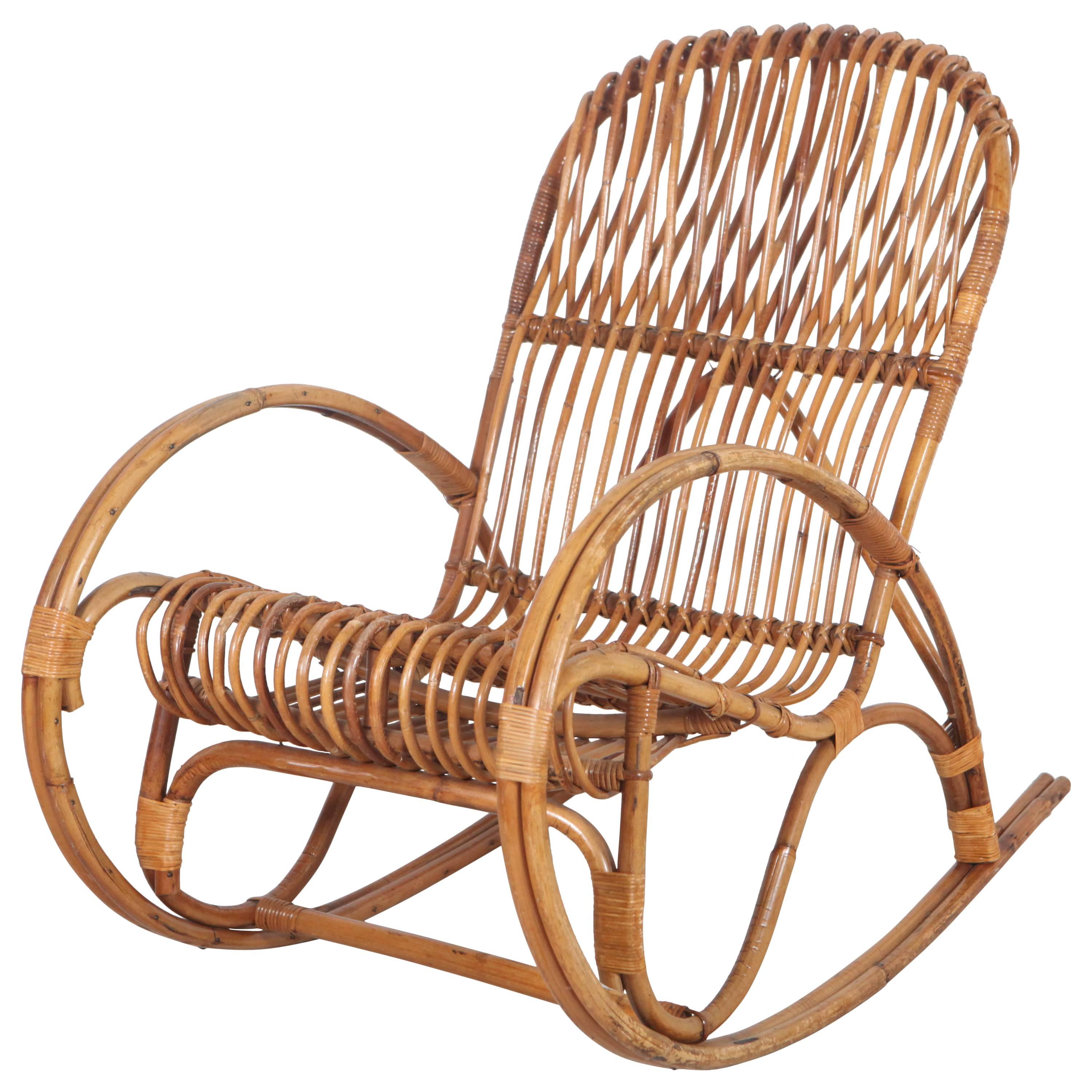 Vintage Italian Bamboo Rocking Chair