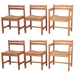 Set of Six Borge Mogensen Rush Seat Dining Chairs