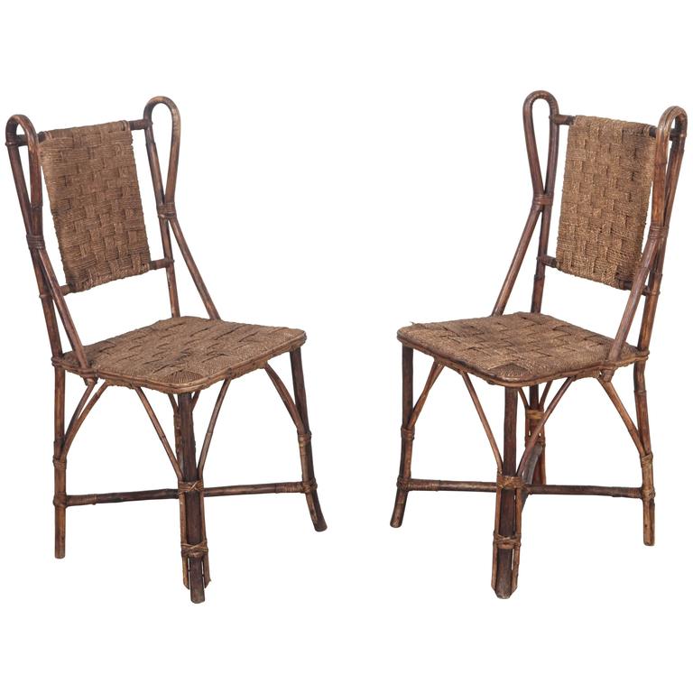 Vintage Italian Wicker and Rush Side Chair at 1stDibs