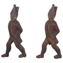 Antique Pair of Hessian Soldier Figural Andirons