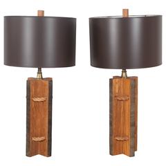 Pair of Vintage Rope and Wood Table Lamps