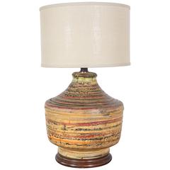 Vintage Large Ceramic Lamp with Muddled Stripes