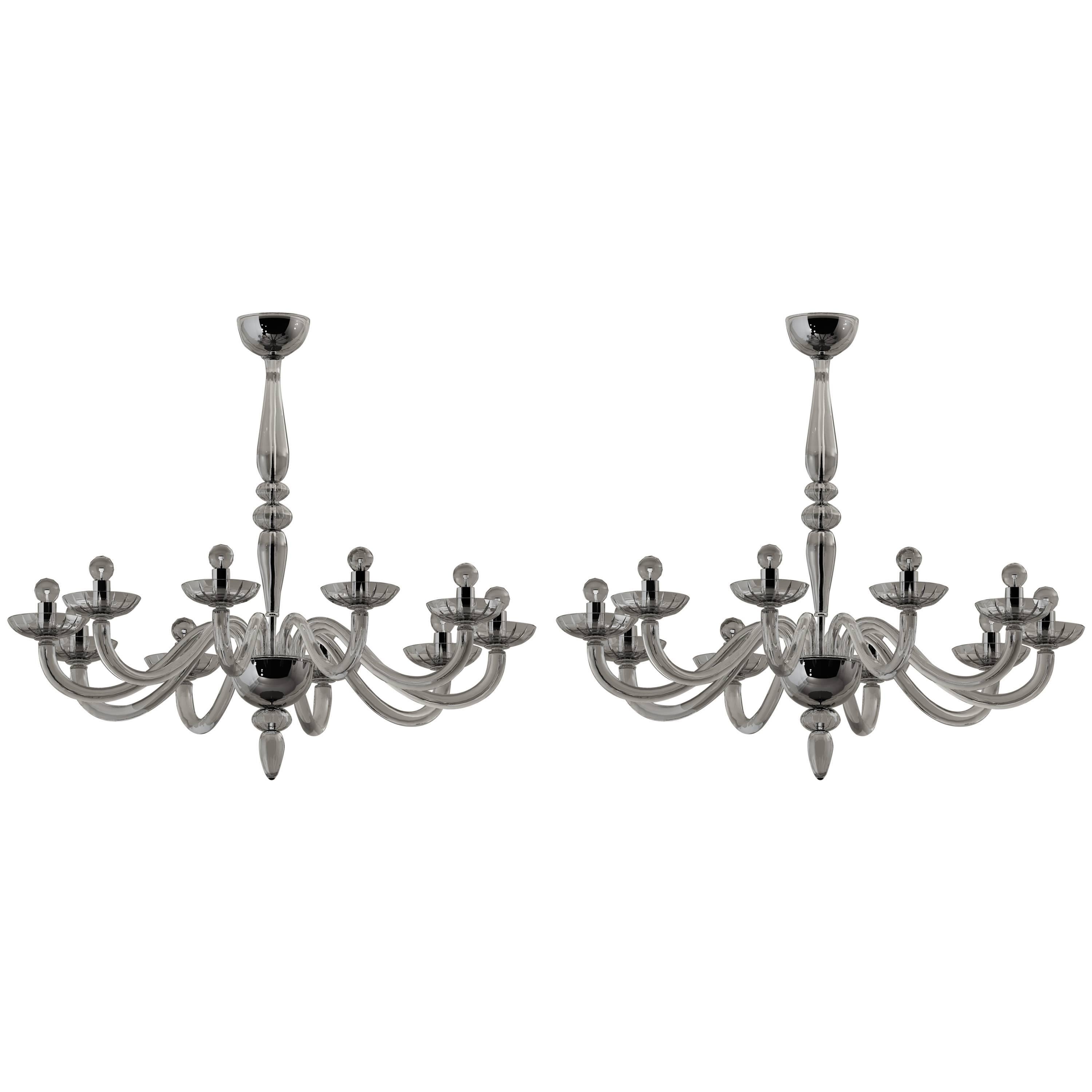 Two Italian Mid-Century Style Clear Blown Murano / Venetian Glass Chandeliers