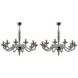 Two Italian Mid-Century Style Clear Blown Murano / Venetian Glass Chandeliers