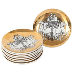 Eight Porcelain Coasters with Chariots by Fornasetti