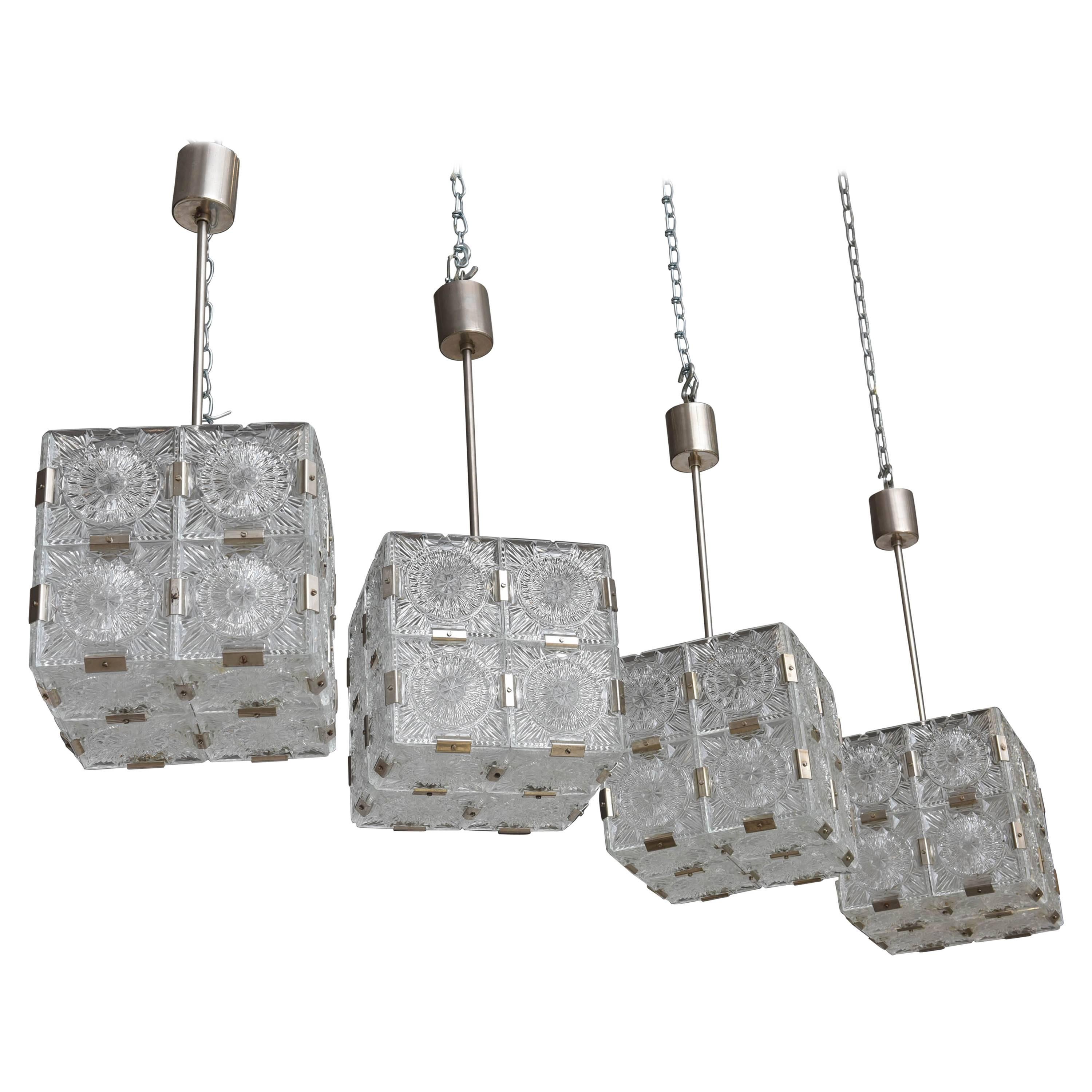 Two Pairs of Glass Kalmar Cube Light Fixtures For Sale