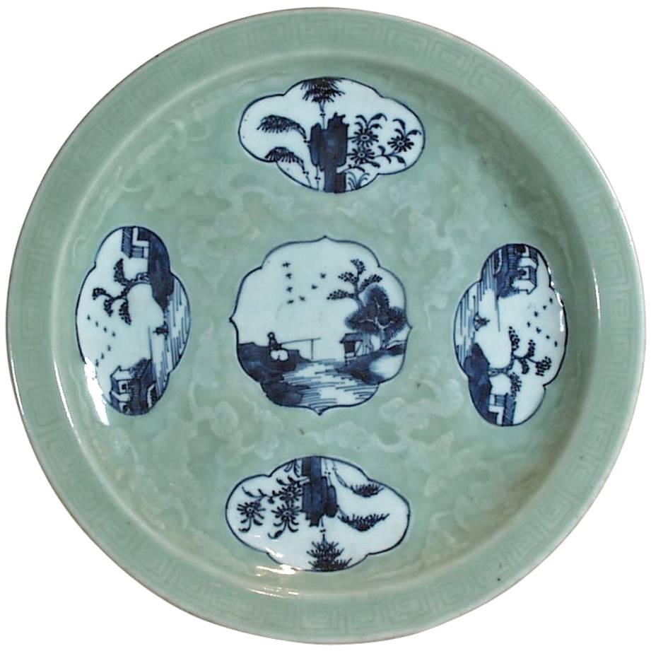 Chinese Porcelain Celedon and Underglaze Blue Dish