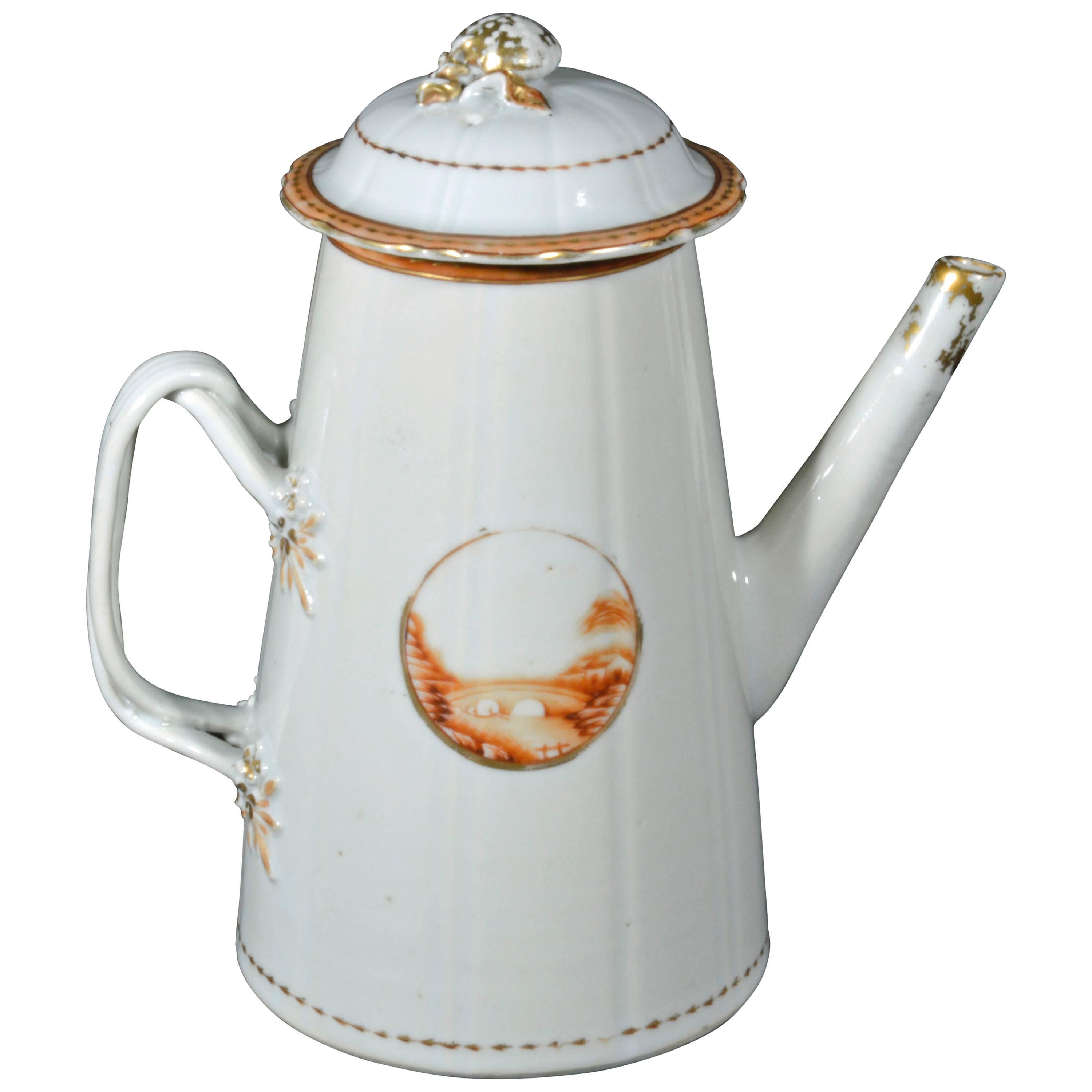 Chinese Export American Market Porcelain Lighthouse Coffee Pot and Cover