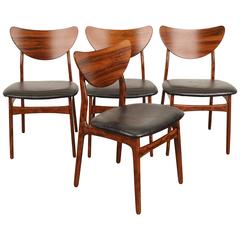 Set of Four Rosewood and Leather Midcentury Dining Chairs