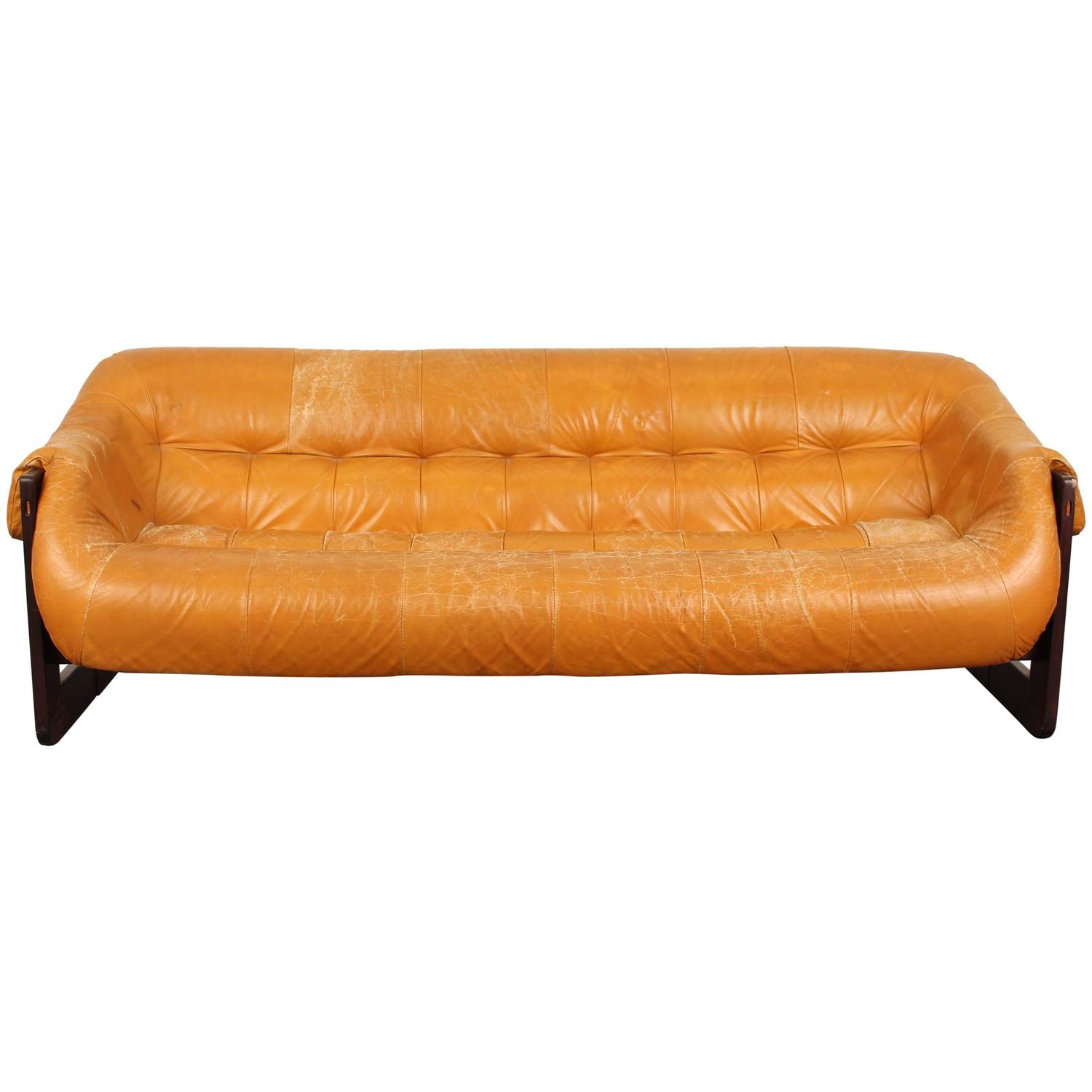 Brazilian Rosewood And Leather Sofa By Percival Lafer