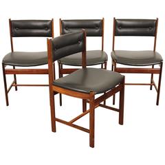 Set of Four Rosewood and Leather Midcentury Danish Dining Chairs by Dyrlund