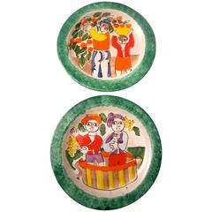Paire d'assiettes décoratives en céramique italienne peinte à la main par DeSimone