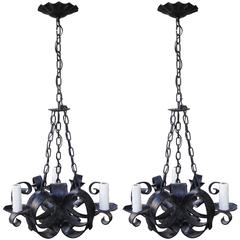 Pair of Wrought Iron Three-Light Chandeliers