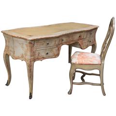 English Chinoiserie Painted Leather Top Desk and Chair