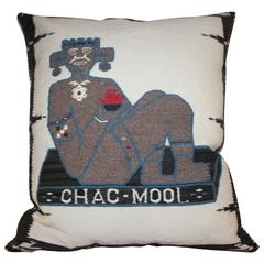 Monumental Chac Mool Mexican/American Indian Weaving Pillow