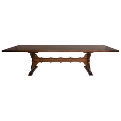 Dos Gallos Custom Walnut Wood Table with Decorative Base and Stretcher