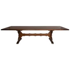 Custom Walnut Wood Table With Decorative Base and Stretcher 7