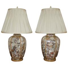 Retro Pair of Sea Shell Filled Glass Table Lamps