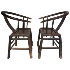 Pair of 19th Century Chinese Elm Wood Chairs 