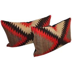 19th Century Transitional Eye Dazzler Navajo Indian Weaving Pillows