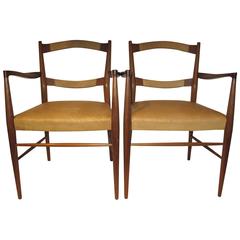 Pair of Bridge Chairs in Mahogany and Parchment