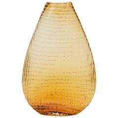 Vintage Italian Amber White Trailed Art Glass Vase, circa 1960