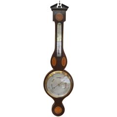 Antique Edwardian Mahogany and Inlay Aneroid Barometer