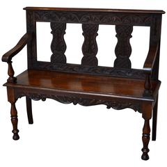 Late 19th Century Carved Oak Settle Late 19th Century Carved Oak Settle