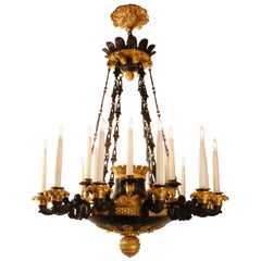 Empire-Kronleuchter mit achtzehn Lichtern aus Bronze und Goldbronze