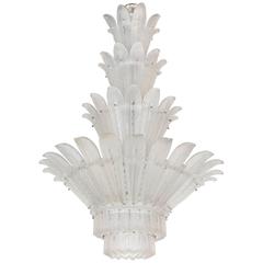 Art Deco Sabino Frosted and Clear Plume Chandelier