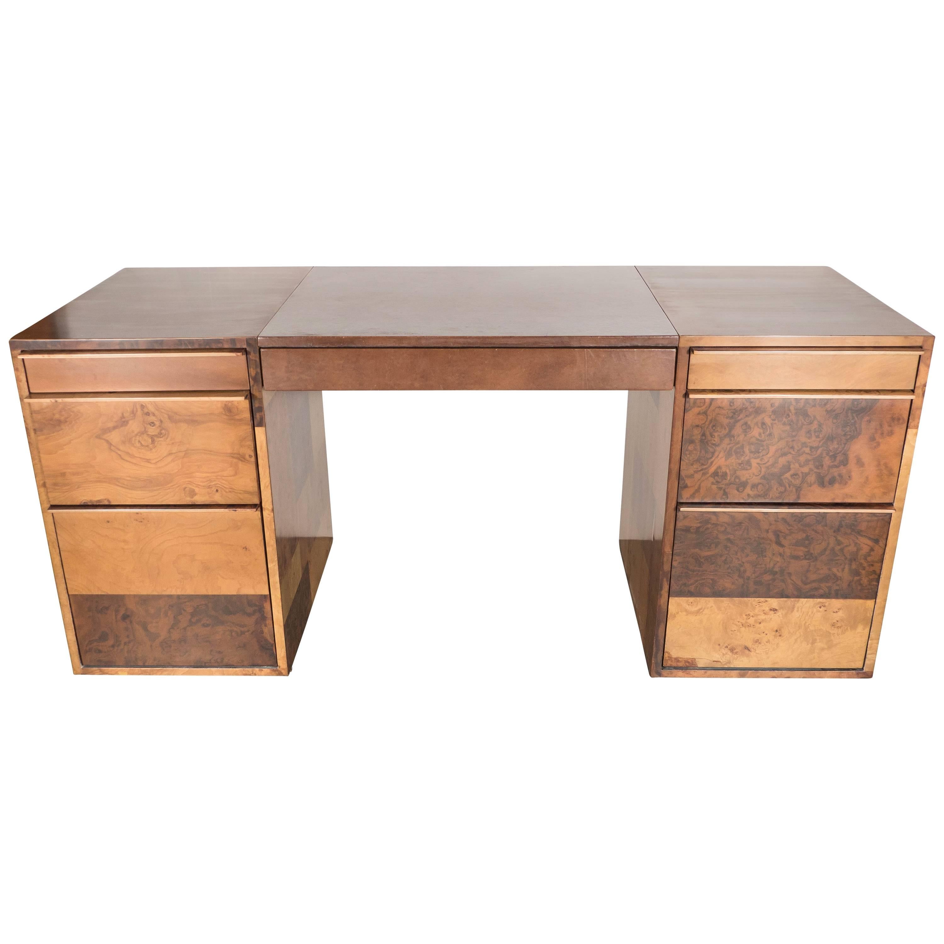Mid-Century Modernist Executive Desk in Exotic Two-Toned Burl Wood