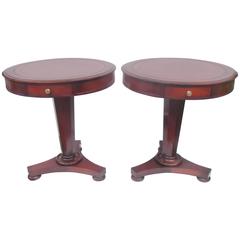 Pair of Mahogany and Leather Pedestal Tables with Drawers