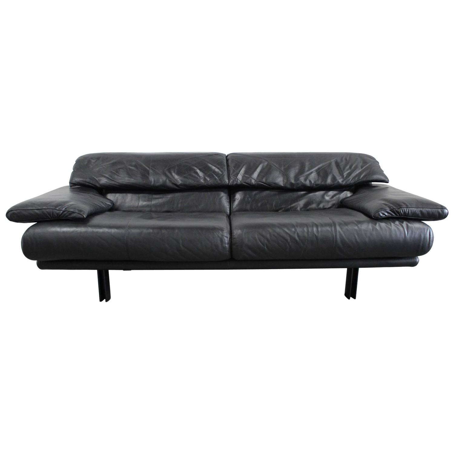 B&B Italia "Alanda" Two and a Half Seat Sofa in Black Leather by
