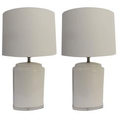 Pair of Almost White Ceramic and Lucite Lamps