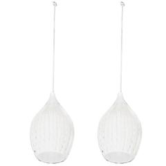 Pair of Sommerso Murano Glass White Tulip Light Pendants with Controlled Bubbles
