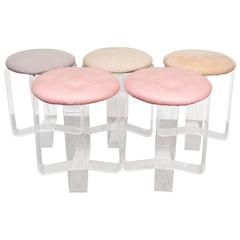 Retro Set of Five Mid-Century Vanity Stools with Lucite Bases