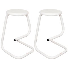 Pair of White Tubular Paperclip Bar Stools for Amisco