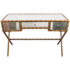 Faux Bamboo Console Table and Desk with Distressed Mirrors